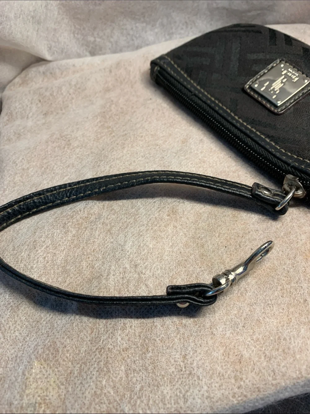 Tignanello Black Monogram Jacquard  Patterned Wristlet/ Clutch With Leather Trim